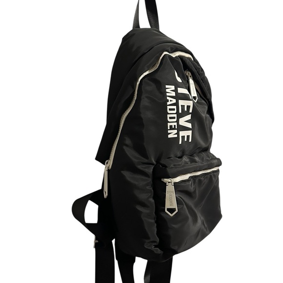 Steve Madden Black and White Backpack Asymmetrical Zip Pocket Medium Size - Picture 2 of 8